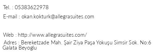 Allegra Suites Galata telefon numaralar, faks, e-mail, posta adresi ve iletiim bilgileri